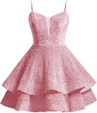 Vestidos de fiesta cortos con lentejuelas brillantes para adolescentes, de Pretty Girls Club, 2025, con tirantes finos, minivestido de cóctel formal con capas 