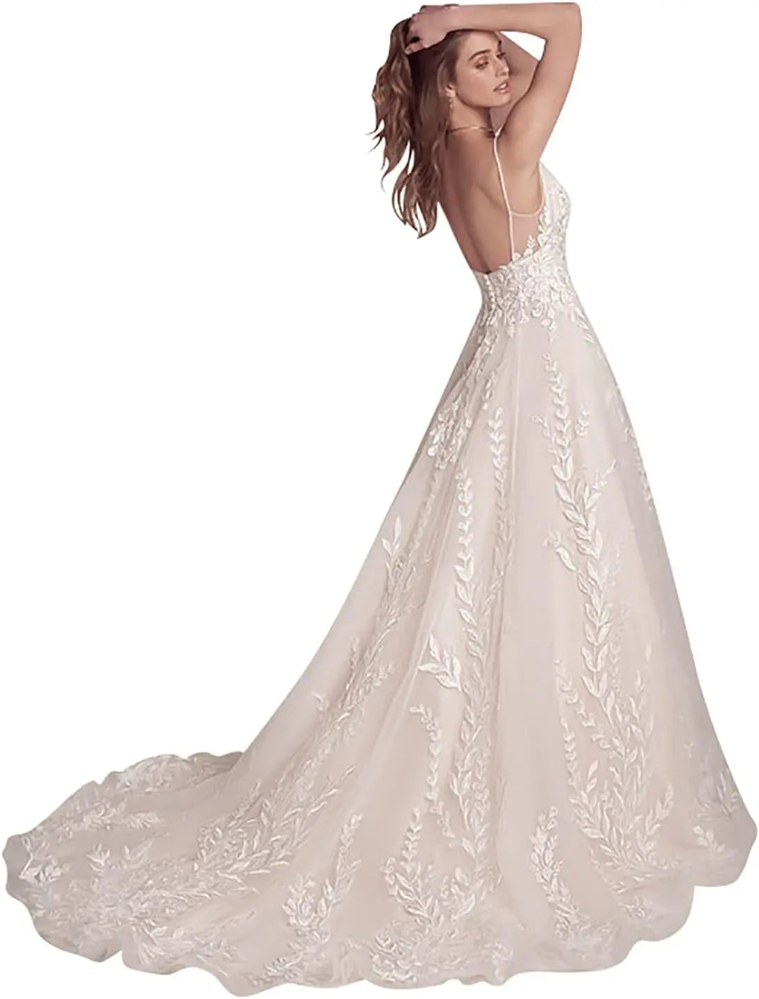 Vestidos de novia con apliques de encaje para novia 2025, vestidos de novia para bodas en la playa para mujeres, vestido de novia de talla grande 