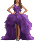 Blumenmädchenkleid für Mädchen, hoch und niedrig, Festzugskleider, gestufte Tüllapplikationen, Prinzessin, formelle Party, Ballkleid, Festzug für Mädchen 