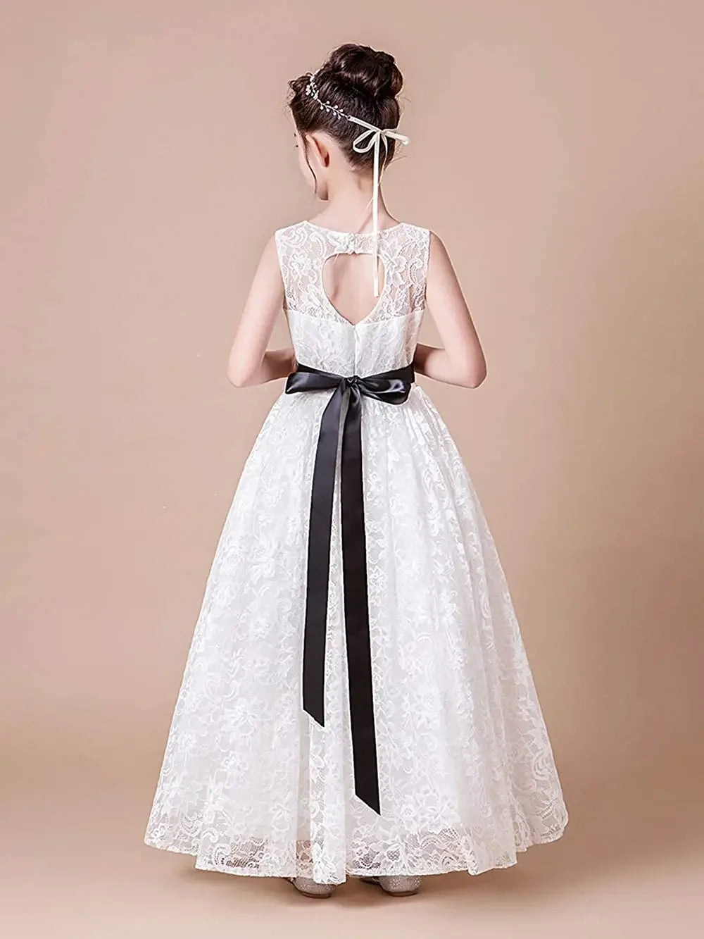 Blumenmädchenkleid Gürtel Ärmellos Mädchen Kommunion Elegantes Kleid Erstkommunion Mädchenkleider Festzugskleider für Mädchen 