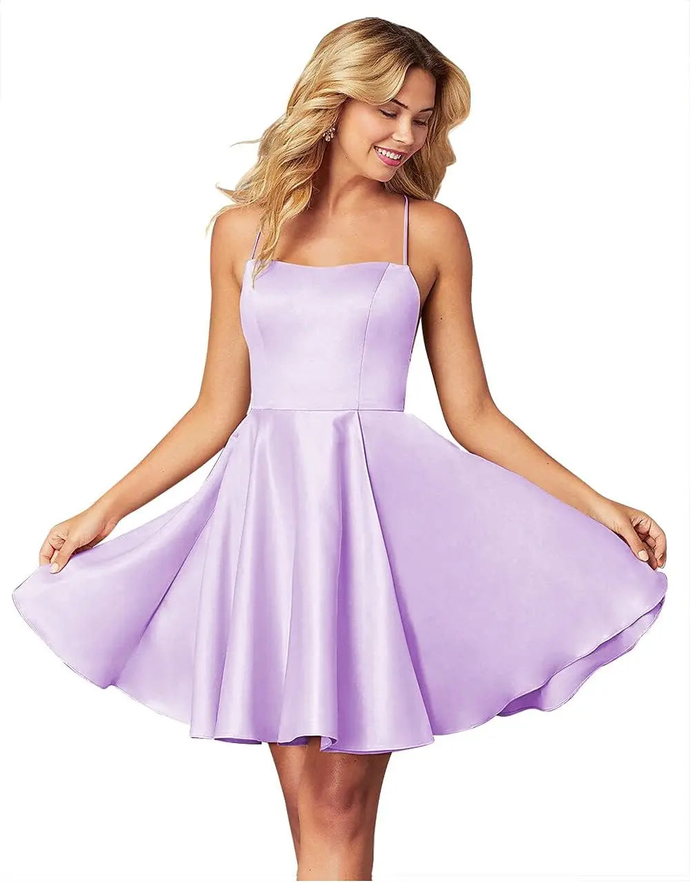 Custom Made Short Satin Homecoming Dress with Pockets Spaghetti Straps Formal Wedding Party Gowns Cocktail Clubwear Gown Dresses