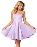 Custom Made Short Satin Homecoming Dress with Pockets Spaghetti Straps Formal Wedding Party Gowns Cocktail Clubwear Gown Dresses