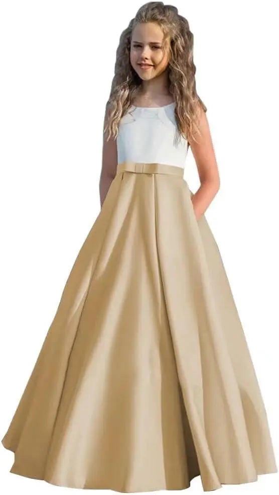 Satin Blumenmädchenkleid Erstkommunionkleid Kinder Hochzeit Ballkleider Prinzessin Party Mädchen Festzugskleider für Mädchen 
