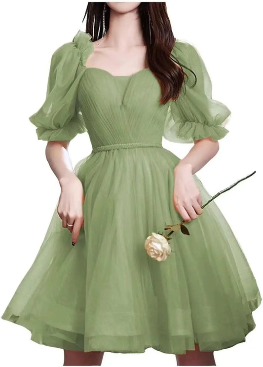 Maßgefertigtes Tüll-Abschlussballkleid für Frauen, kurzes Sweetheart-Puffärmel-Heimkehrkleid, Cocktailkleid, Minikleid, Partykleid 