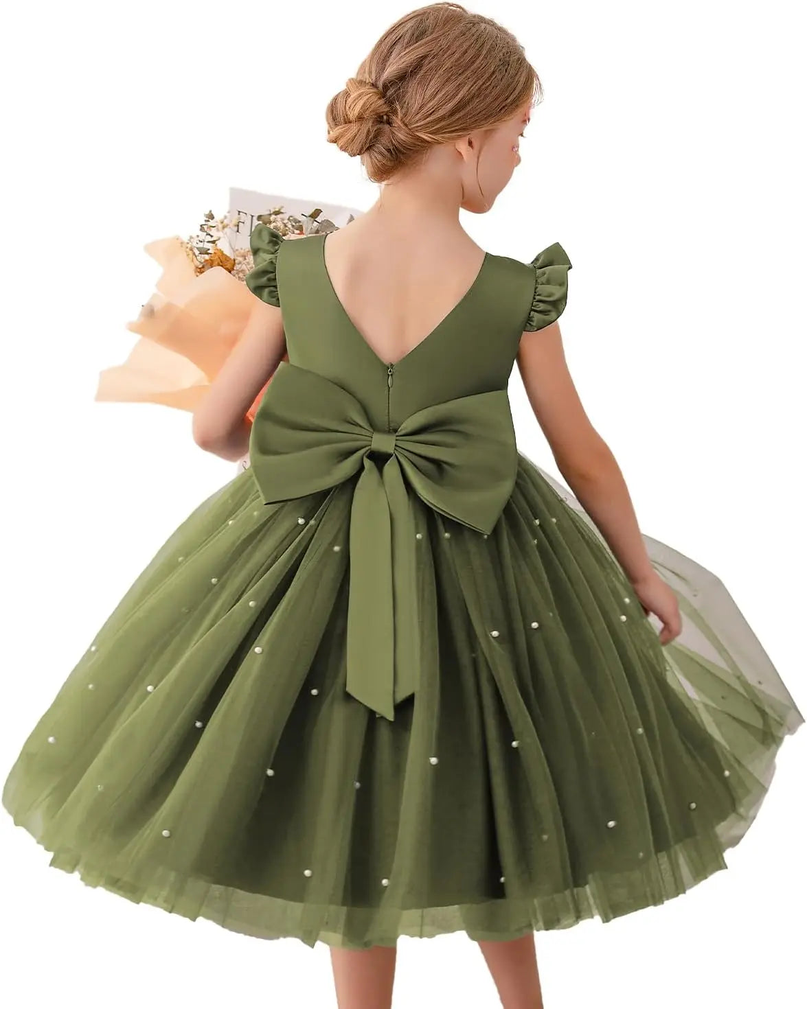Flower Girl Dress Wedding Guest Ruffle Tulle Satin Party Birthday Princess Pageant Gown Kids Knee Length