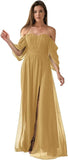 Vestido de dama de honor de talla grande con hombros descubiertos, de gasa, formal, con abertura, elegante, para invitada de boda 