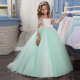 Vestido de tul rosa claro con apliques blancos y manga larga para boda, fiesta de cumpleaños, comunión, personalizado, para niña de las flores 