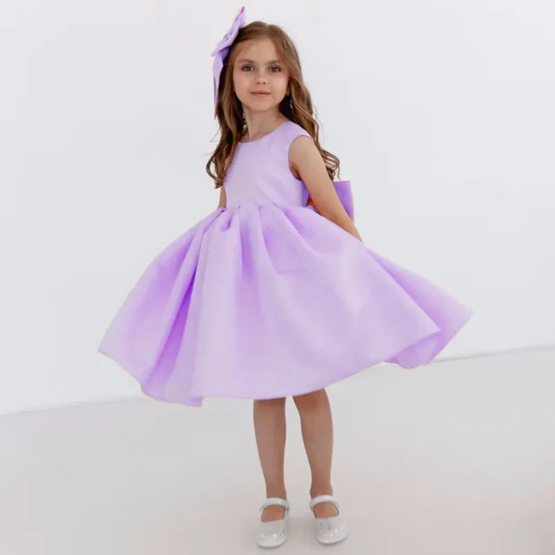 Prinzessin Kleid Blumenmädchen Kleider Orange Satin mit Schleife ärmellos für Hochzeit Geburtstag Party Erstkommunion Kleider 