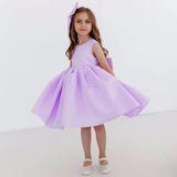 Prinzessin Kleid Blumenmädchen Kleider Orange Satin mit Schleife ärmellos für Hochzeit Geburtstag Party Erstkommunion Kleider 