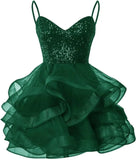 Vestidos de fiesta de tul para adolescentes, con tirantes finos y lentejuelas, vestidos de fiesta cortos, minivestidos de cóctel en capas, vestidos de dama de honor 