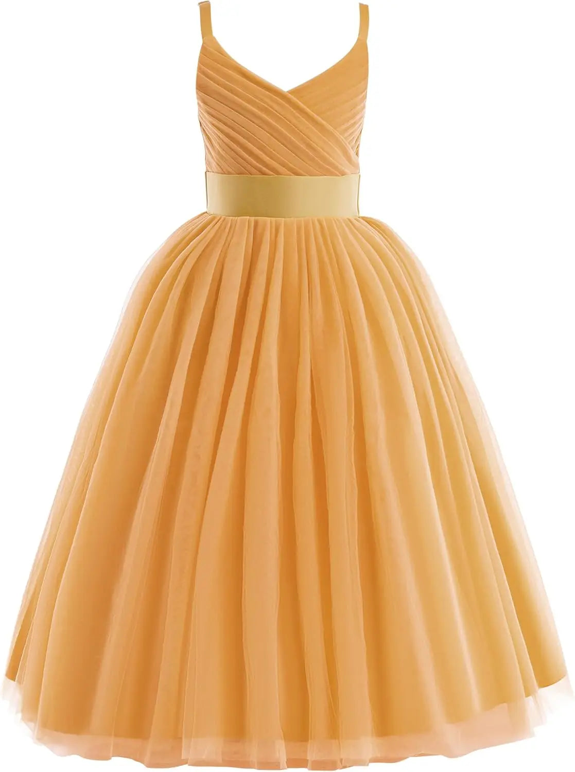 Vestido de tul con tirantes finos para niñas de flores, largo, corte A, para bodas, desfiles, princesas, fiestas de cumpleaños, bailes 