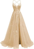 Tüll-Spitzen-Applikationen, Ballkleid, langes Ballkleid für Damen, Spaghettiträger, Korsett, rückenfreies Abendkleid 