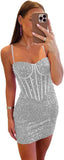 Vestidos de fiesta ajustados y cortos con lentejuelas brillantes para adolescentes, escote corazón y cuentas, vestidos de cóctel, vestidos de fiesta 
