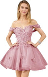 Glitter Tulle Appliques Homecoming Dresses for Teens Beaded Off Shoulder Short Prom Dresses Lace Cocktail Mini Dress Club Gowns
