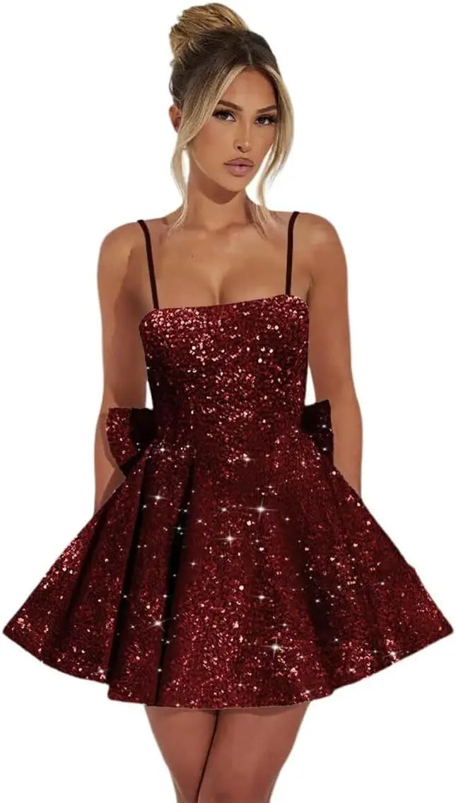 Maßgefertigte Damen-Heimkehrkleider mit quadratischem Ausschnitt und Pailletten für Teenager, A-Linie, kurzes Abschlussballkleid, Hochzeitsfeierkleid, Clubwear, Cocktailkleid 