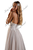 Spitzenhochzeitskleider Gepunktetes Tüll Hochzeitskleid nach Maß Schlitz Brautkleid Strand Schulterfrei schlichtes Hochzeitskleid 