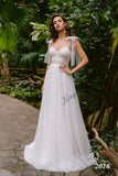 Gepunktetes Tüll Spaghettiträger Brautkleid A-Linie Spitze Brautkleider Schulterschleife Custom Brautkleid einfache Brautkleider 