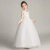 Princess Dress  Flower Girl Dresses Champagne Tulle Mesh Appliques Sleeveless For Wedding Birthday Party Banquet Princess Gowns