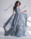 Silk blue and gray boning Chiffon wedding gown Modern wedding dress prom party dresses formal dress women elegant