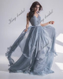Silk blue and gray boning Chiffon wedding gown Modern wedding dress prom party dresses formal dress women elegant