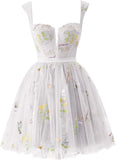 Flower Embroidery Short Tulle Homecoming Dresses for Teens Corset Mini Prom Dress Fairy Formal Party Gown Junior Bridesmaid Gown