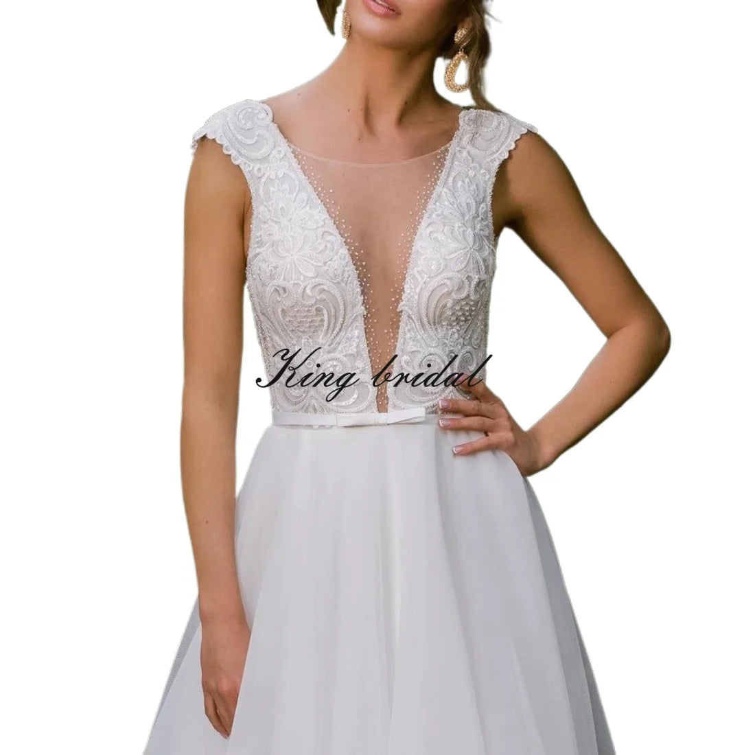 Besticktes Tüll Brautkleid A-Linie Rückenfreies Brautkleid Offenes Rückenkleid Custom Lace schlichtes A-Linienkleid Brautkleid 