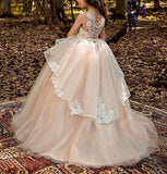 Vestido de niña de flores de tul con apliques de princesa, falda de tul abullonada, vestidos sin mangas para desfiles infantiles, vestidos de baile 