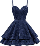 Tiered Sequin Homecoming Dresses Short for Teens 2025 Spaghetti Straps A-Line Prom Dress mini dress  party dresses