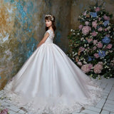 Baby Kids Birthday Party First Communion Dress Pageant Gowns White Flower Girl Dress For Wedding Satin Sequins Princess
