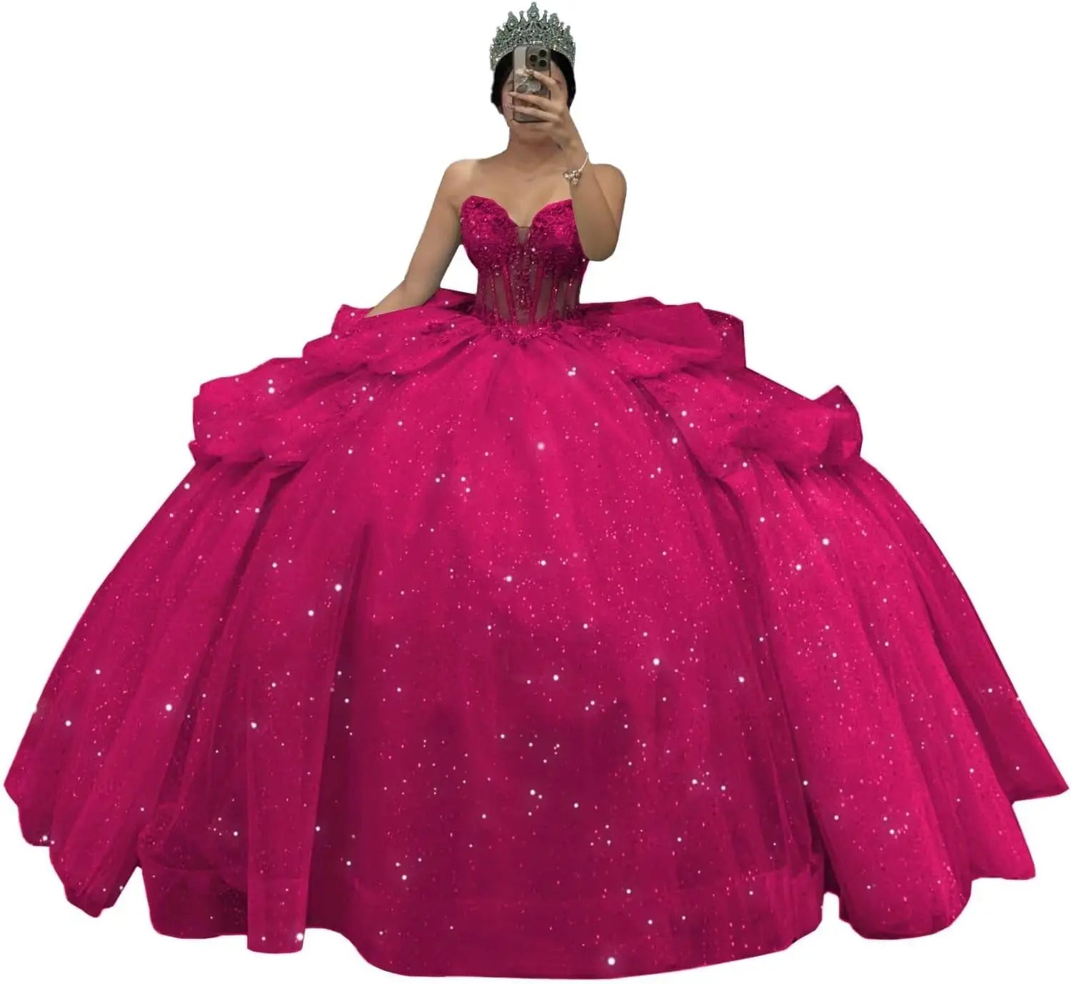 Puffy Tulle Quinceanera Dresses Ball Gown Strapless Long Sweet 16 Dress Sweetheart Sparkly Evening Gown ball gown dress