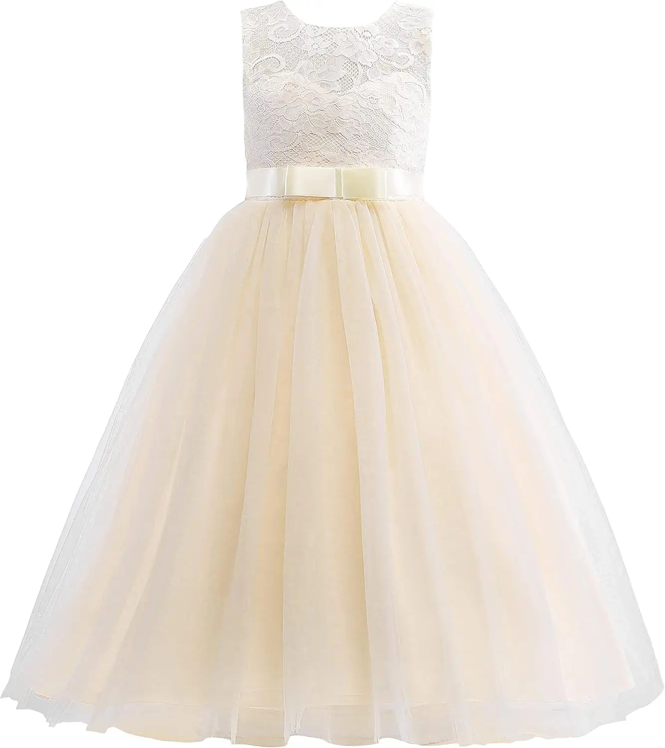 Vestido de dama de honor de encaje para niñas de flores, elegante vestido de princesa de tul largo de línea A, vestido de fiesta de boda para desfile 
