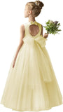 Flower Girl Dresses for Wedding Puffy Satin Tulle Princess Pageant Dress for Girls Crew Neck Tulle Bow Prom Ball Gowns
