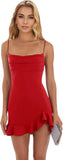 Vestidos cortos de fiesta ajustados para mujer, con tirantes finos y bajo con volantes, para cóctel y club. 