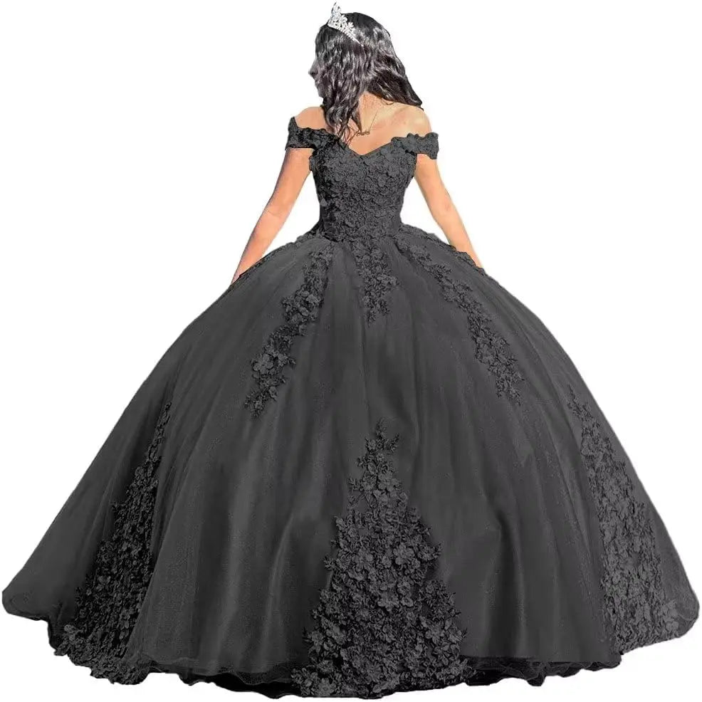 Luxury Off Shoulder Quinceanera Dresses Puffy Floral Lace Beaded Prom Dresses Sweet 15 16 Ball Gown with Train Quinceanera Gowns