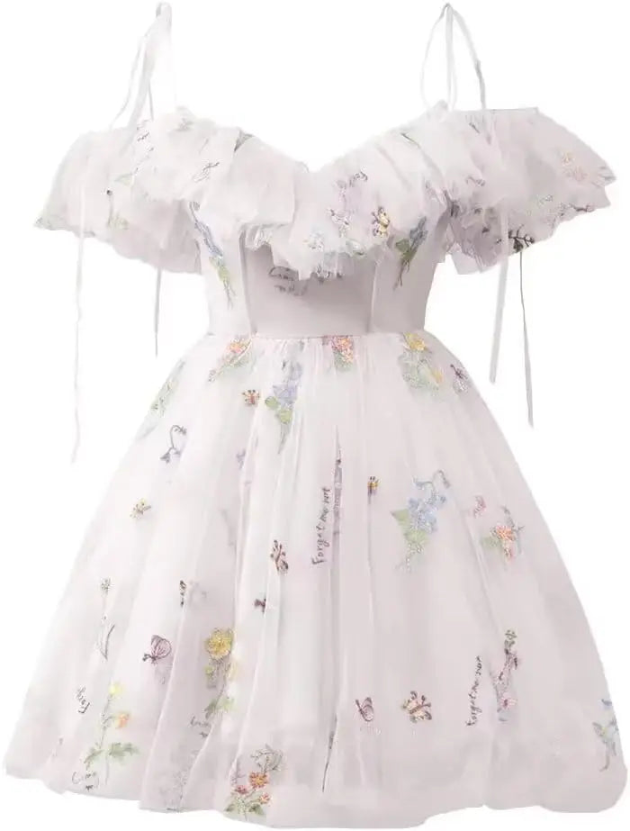 Blumenstickerei Tüll Kurze Heimkehrkleider für Teenager Mini Fee V-Ausschnitt Formales Abschlussball-Cocktailpartykleid 2025 