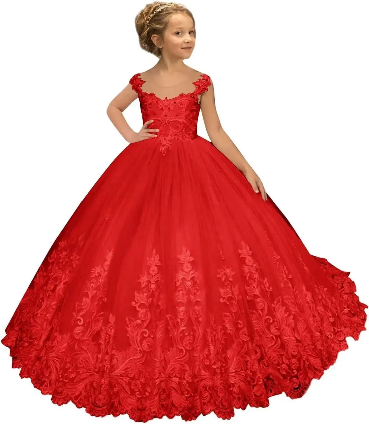 Flower Girl Dress for Weeding Tulle Pageant Dress Lace Appliques Princess Long Ball Gowns for Girls girls dresses for wedding