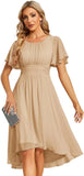 Vestido de gasa con cuello redondo y cintura plisada para mujer, manga corta, para invitada de boda, dama de honor, fiesta, graduación 