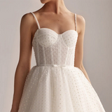 Elegant White Suspender Wedding Dress Tulle Wavy A-shaped Skirt Bride's Romantic Dress with Halter Strap Vestidos De Novia