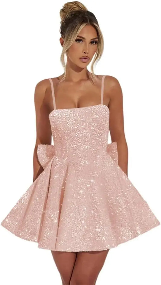 Vestidos de fiesta de graduación con lentejuelas y escote cuadrado para adolescentes, vestidos de cóctel de corte A, vestidos de graduación cortos. 