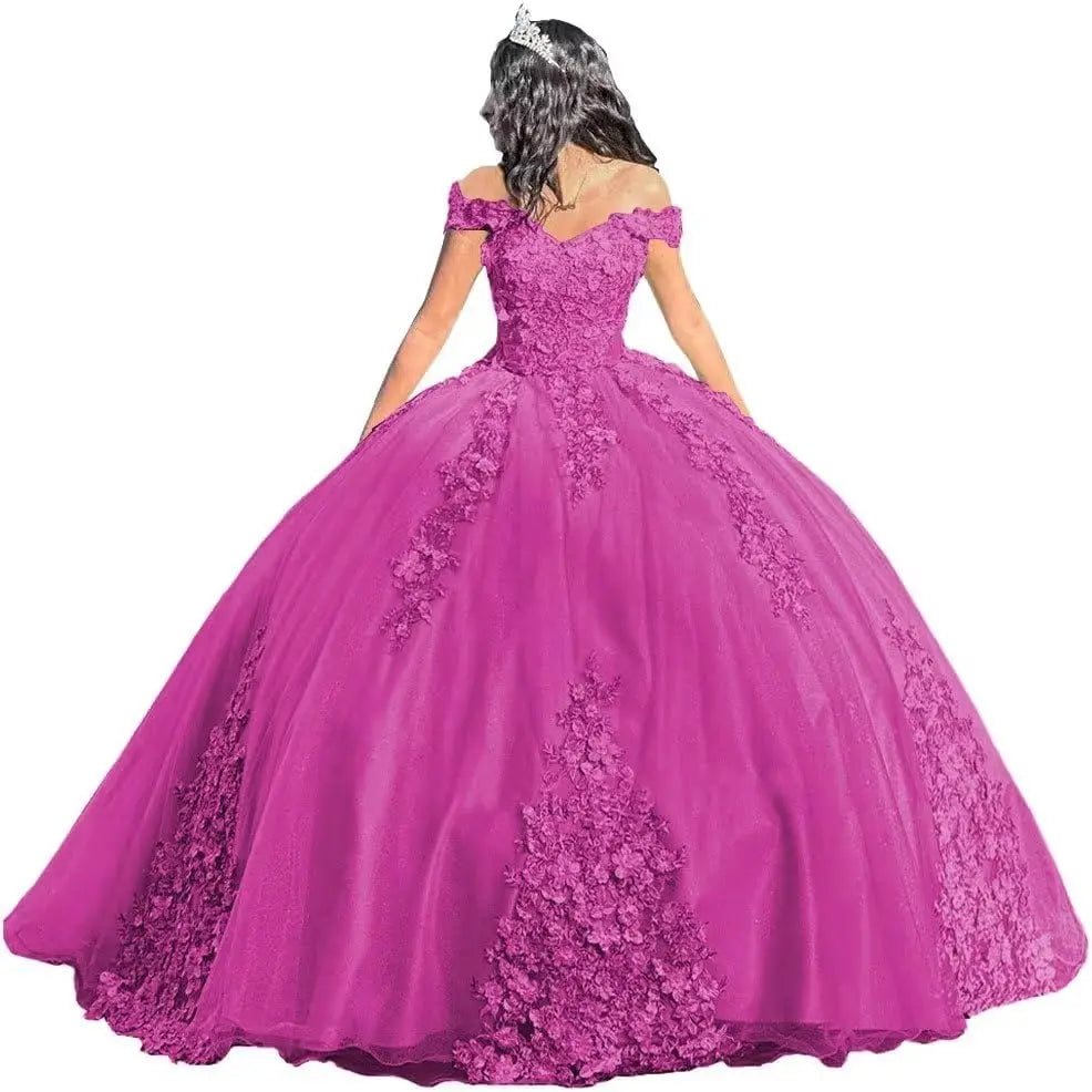 Luxury Off Shoulder Quinceanera Dresses Puffy Floral Lace Beaded Prom Dresses Sweet 15 16 Ball Gown with Train Quinceanera Gowns