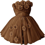 Short Strapless Tulle Cocktail Dress Floral A-Line Homecoming Gown for Teens Customizable Party Gown prom dresses  mini dress