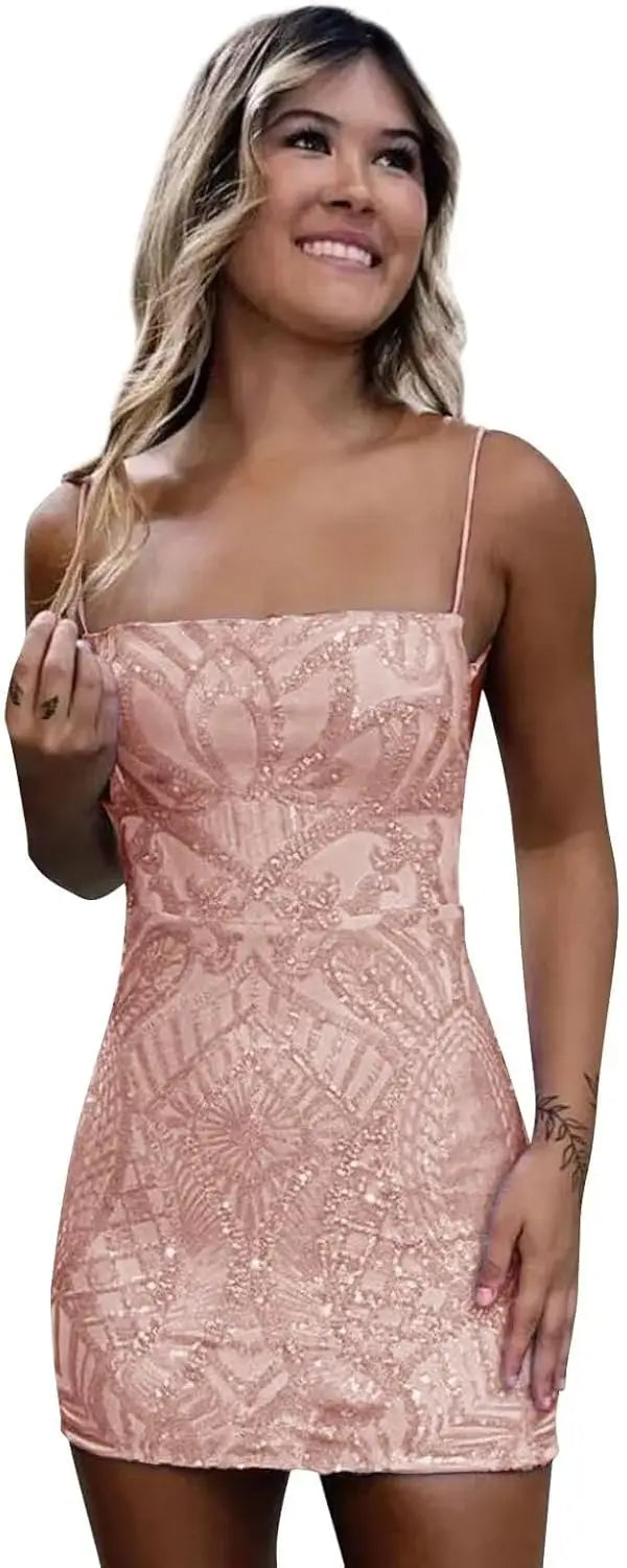 Sexy Backless Women's Sparkly Sequin Homecoming Dresses 2025 Short Tight Open Back Formal Cocktail Prom Party Gown for Teens