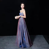 Elegant Glitter Banquet Dresses Women Fashion Spaghetti Straps Slimming Starry Sky Evening Party Dress Sexy Gown Prom Dress