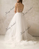 Vestido de novia sin mangas color marfil, vestido de novia con escote en V, vestido de novia de tul, vestido de novia sencillo con espalda abierta, vestido de novia para la playa 