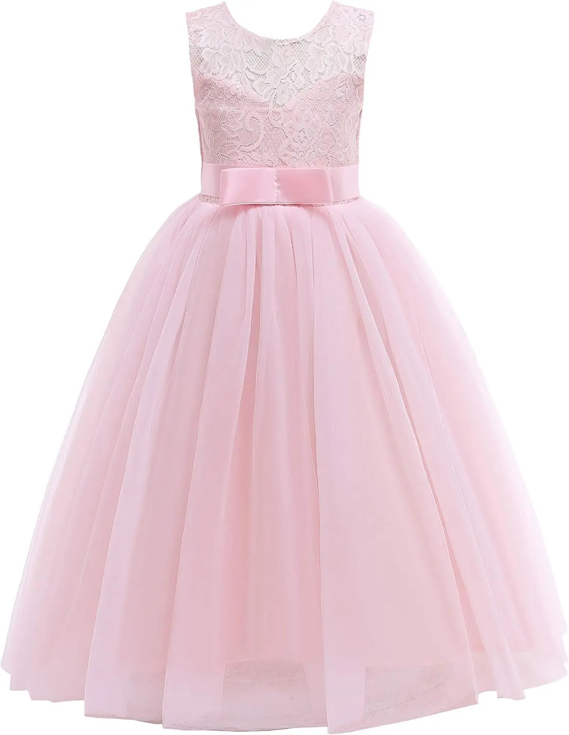 Vestido de dama de honor de encaje para niñas de flores, elegante vestido de princesa de tul largo de línea A, vestido de fiesta de boda para desfile 