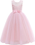 Vestido de dama de honor de encaje para niñas de flores, elegante vestido de princesa de tul largo de línea A, vestido de fiesta de boda para desfile 