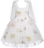 Blumenmädchenkleid, ärmellos, Spaghettiträger, floral bestickt, Prinzessinnenkleid, Kleinkind, Geburtstagsparty, Fee, Tüllkleid 