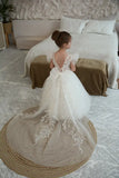 Elfenbeinfarbenes Blumenmädchenkleid, Ballkleid für Kleinkinder, Tutu, Erstkommunionkleider für Kinder, Festzugskleider für Mädchen, Prinzessinnen-Applikationen 
