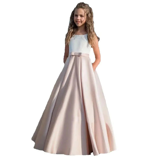 Vestido de satén para niña de las flores, vestido de primera comunión, vestidos de boda para niñas, vestidos de princesa para fiestas, vestidos de desfile para niñas. 