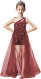 Einschultriges Festzugskleid, Jumpsuits, Blumenmädchenkleid, Pailletten-Mädchen-Ballkleider, Tüll-Strampler, Maxikleid mit Cape, Partykleider 